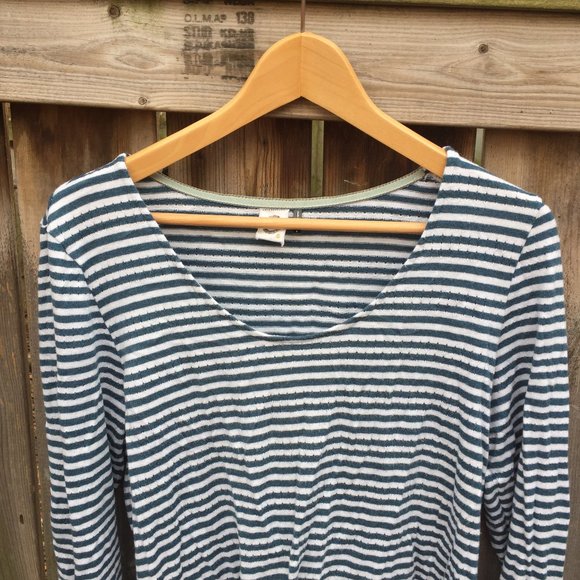 Akemi + Kin (Anthro) Sylvie Pointelle blue white striped top - size S - Picture 2 of 8